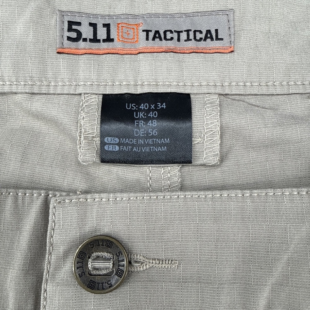 5.11 Tactical Cargo Ripstop Pants Men Tag 40x34 Real 41x33 Beige Work 7512 - Picture 8 of 13
